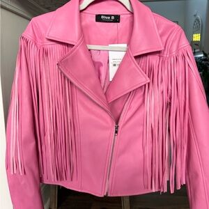 Pink Fringe PLeather Jacket